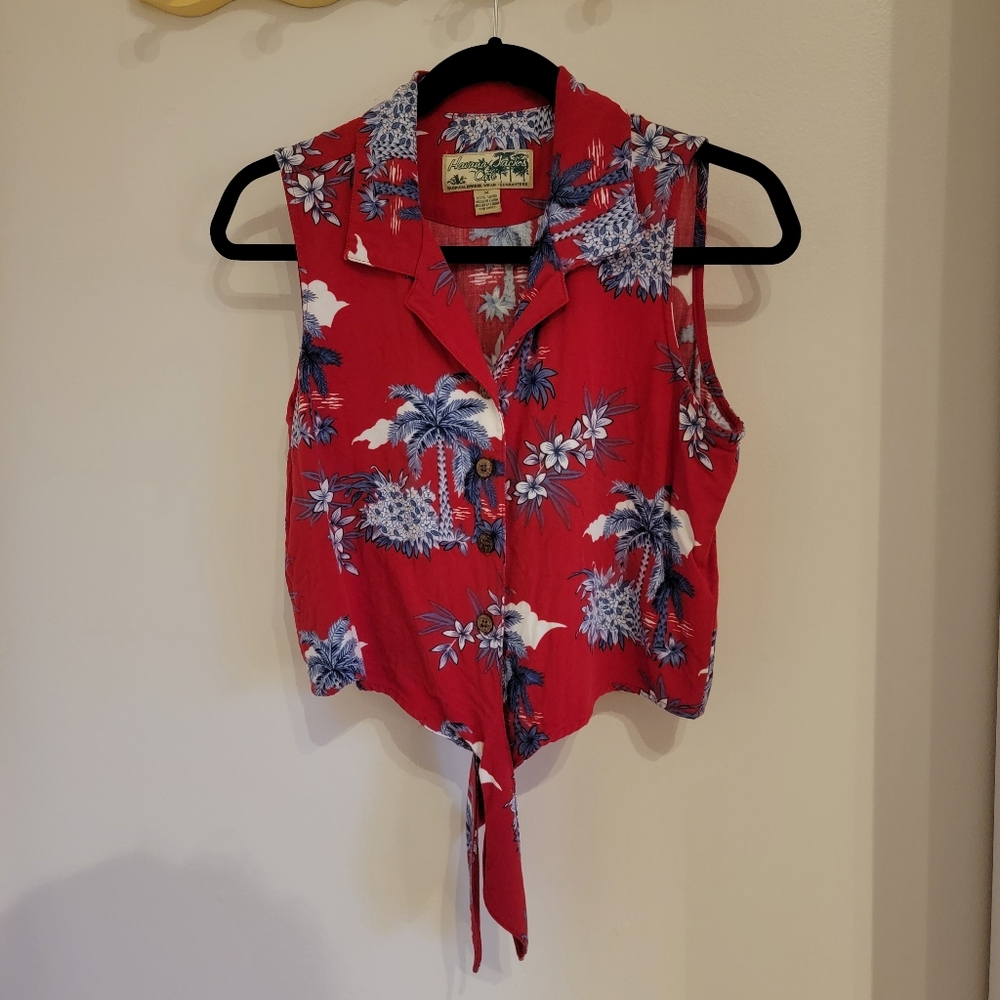 Hilo Hattie Vibrant Red Floral Button-Up Tank